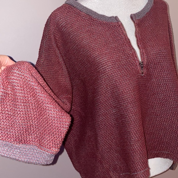 Vintage Havana Textured Raspberry and Charcoal Zip Neck Top - Picture 3 of 14